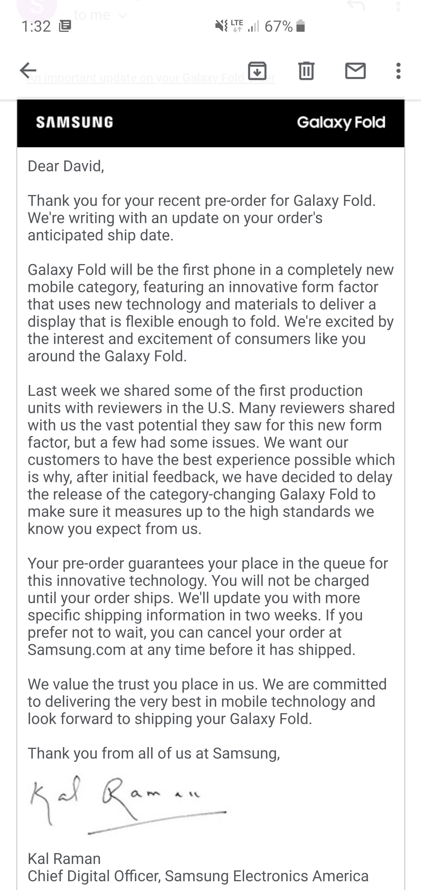 New Galaxy Fold release date coming in 'two weeks,' here's the pre-order delay notice to early adopters
