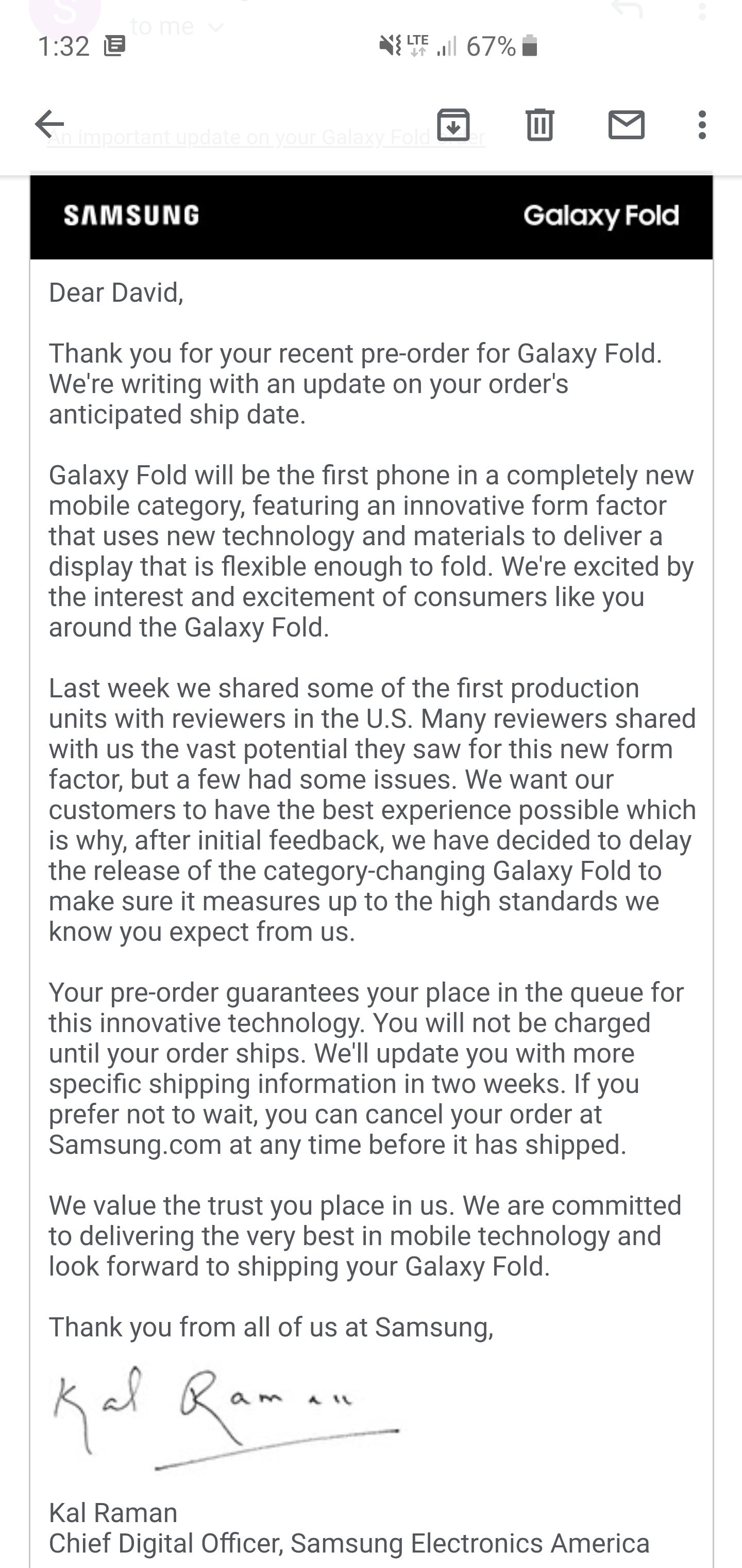 New Galaxy Fold release date coming in &#039;two weeks,&#039; here&#039;s the pre-order delay notice to early adopters