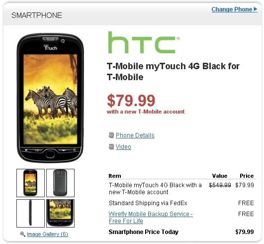 T-Mobile myTouch 4G is selling for $79.99 with a contract - Wirefly, RadioShack, &amp; Target is selling the T-Mobile myTouch 4G for $79.99