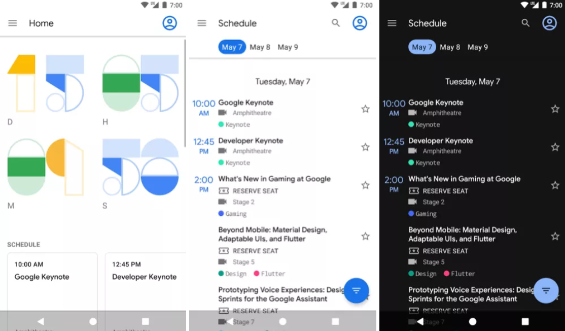Dark mode is added to the to the Google I/O 2019 app - New useful features added to the official Google I/O 2019 app