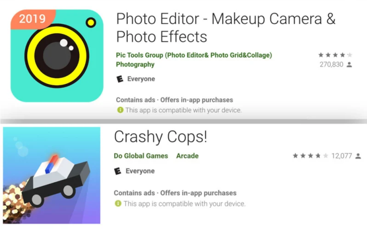 Two of the apps removed from the Google Play Store - Google removes apps from the Play Store for ad fraud and other violations