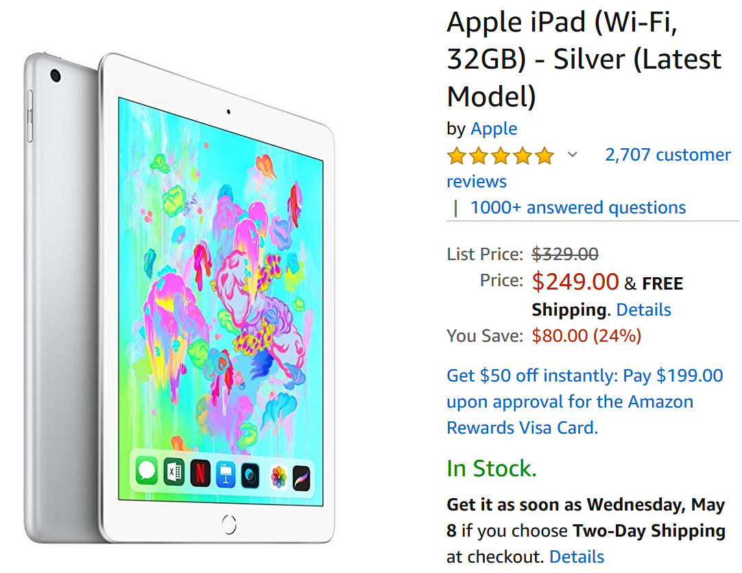 Pick up the 2018 iPad for Mom, on sale from Amazon - 32GB Wi-Fi only Apple iPad (2018) just $249 at Amazon after $80 discount