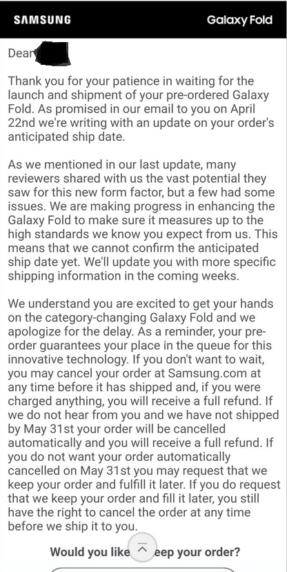 Samsung is giving those who pre-ordered a Galaxy Fold some options - Those who pre-ordered the Galaxy Fold from Samsung have to make a decision