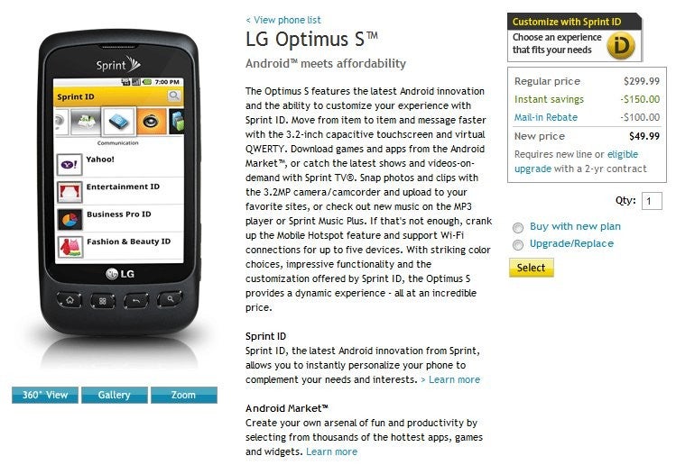 LG Optimus S for Sprint is selling for $49.99 with a contract - LG Optimus S finally brings the Android experience for cheap