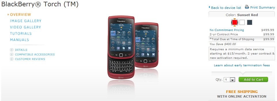 AT&amp;amp;T slashes the price of the BlackBerry Torch 9800 in half to $100 - AT&amp;T drops the price of the BlackBerry Torch 9800 to $100