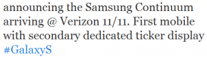 Tweet from manufacturer confirms November 11th launch of Samsung Continuum on Verizon