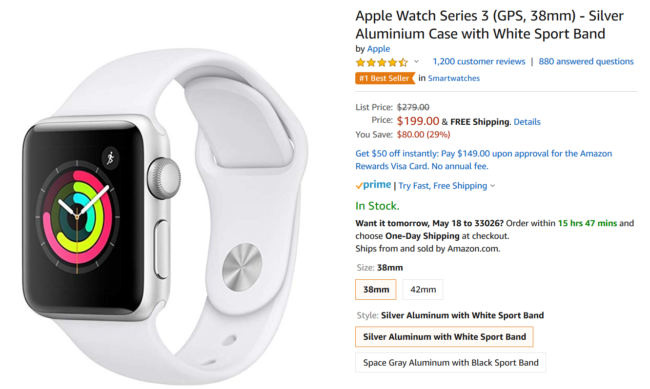 Apple watch series hot sale 3 price in amazon