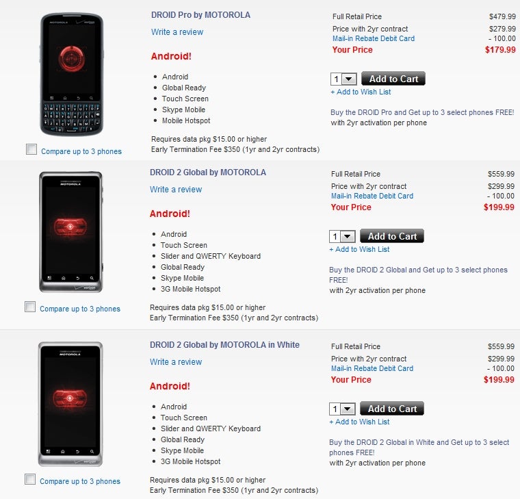 Motorola DROID Pro and DROID 2 Global hit the Verizon site