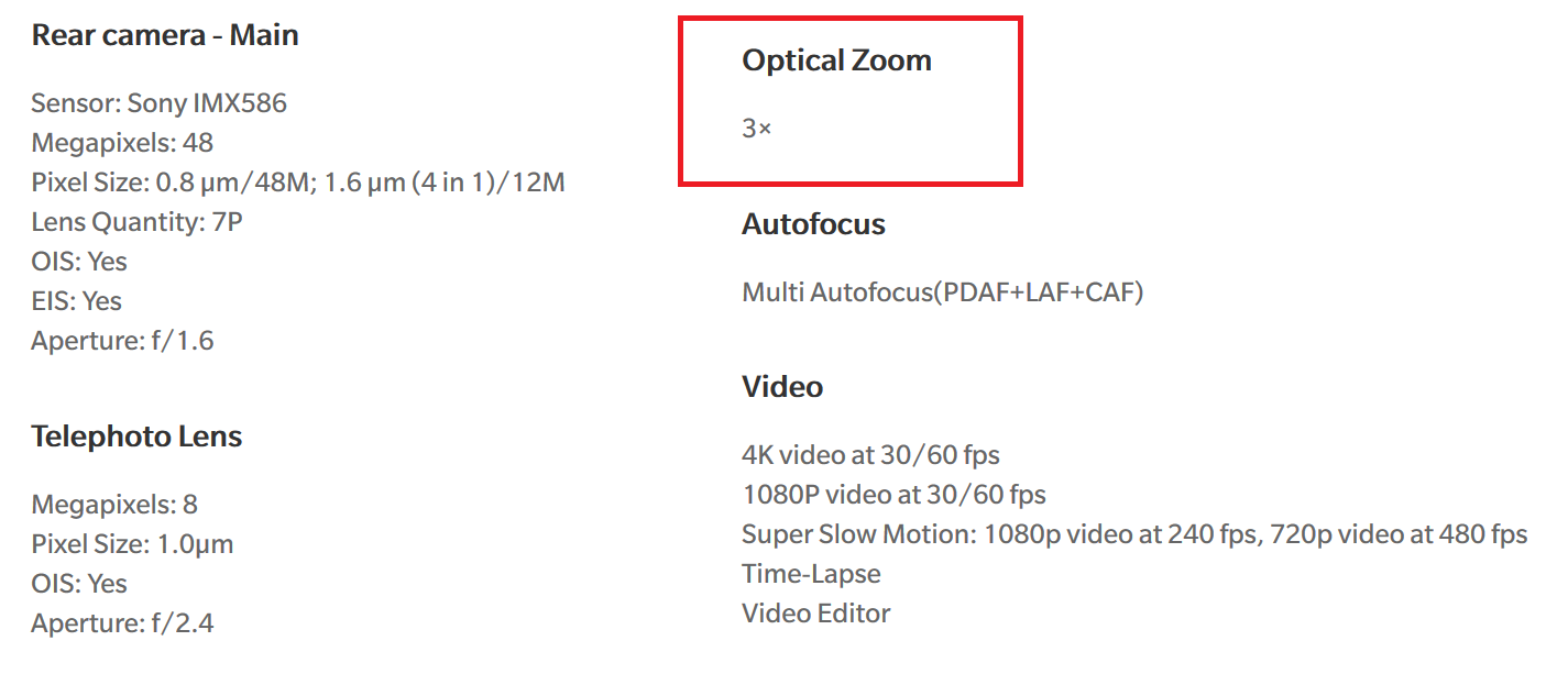 OnePlus website still claims that the OnePlus 7 Pro has 3x optical zoom - OnePlus walks back an important claim about a OnePlus 7 Pro feature
