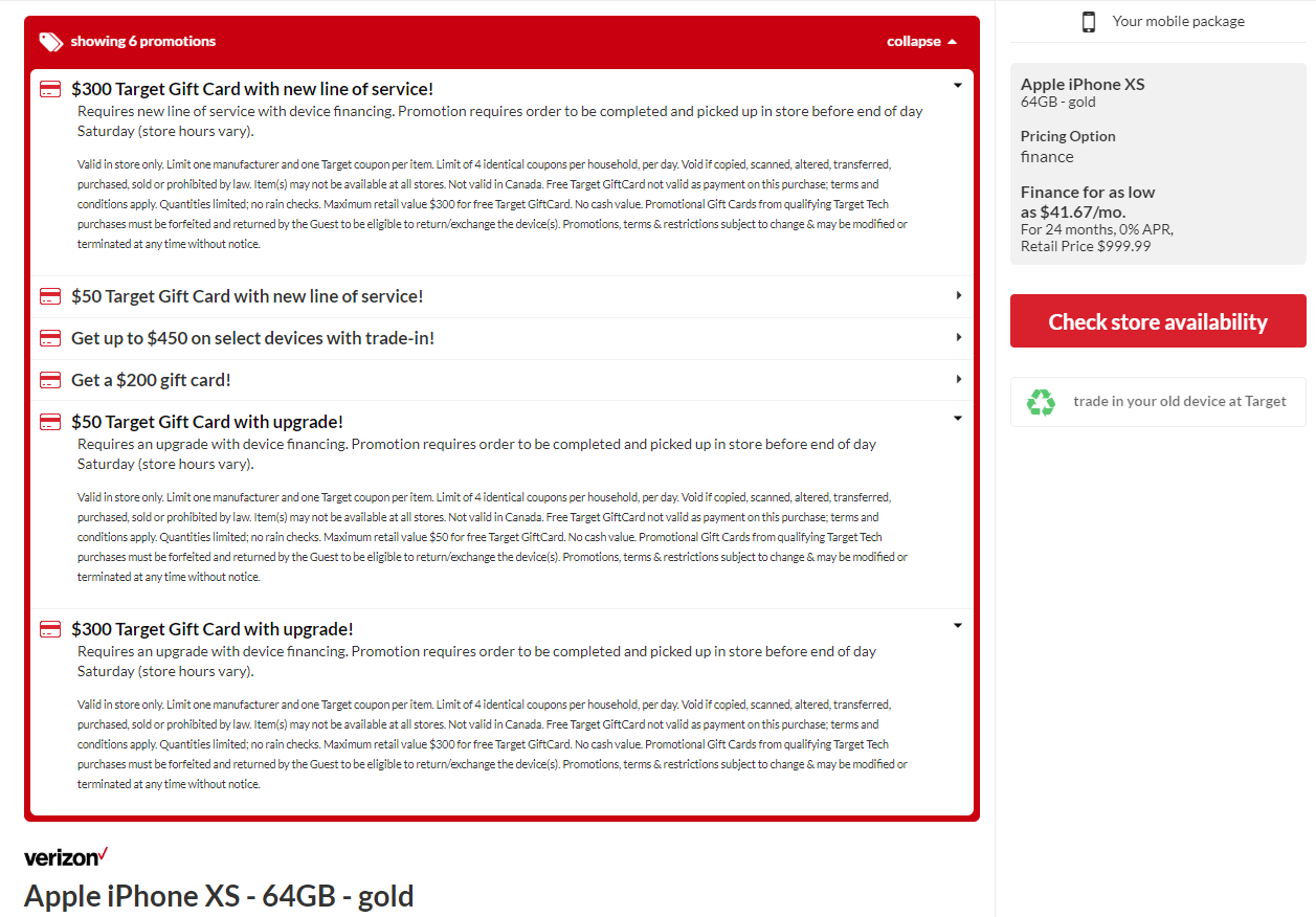 $350 gift card iPhone XS Gold Target deal - Verizon and AT&amp;T iPhone XS comes with a $350 Target gift card deal