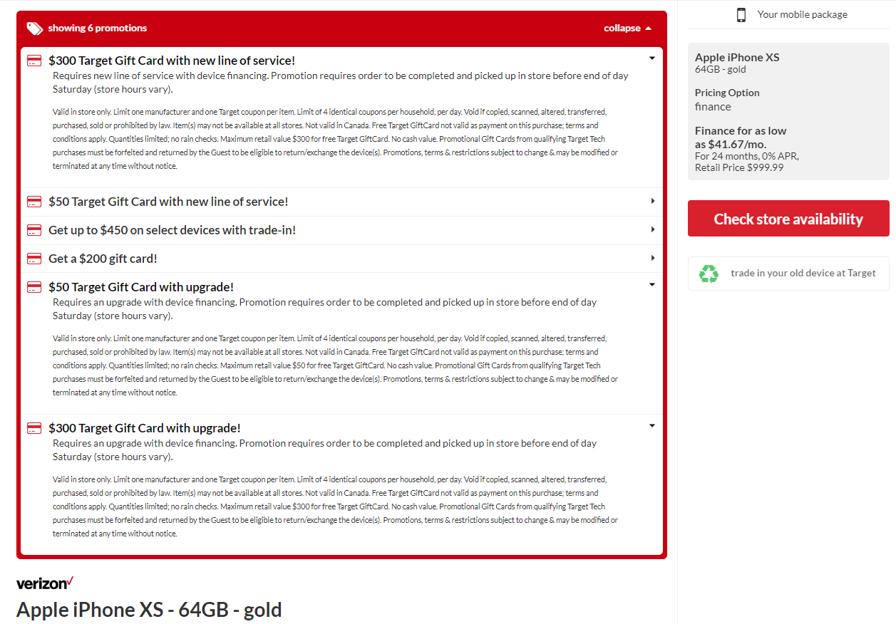 $350 gift card iPhone XS Gold Target deal - Verizon and AT&T iPhone XS comes with a $350 Target gift card deal