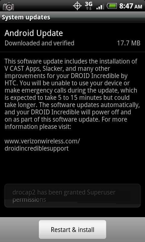 Maintenance update for the HTC Droid Incredible is rolling out - Maintenance update for the HTC Droid Incredible is starting to roll out
