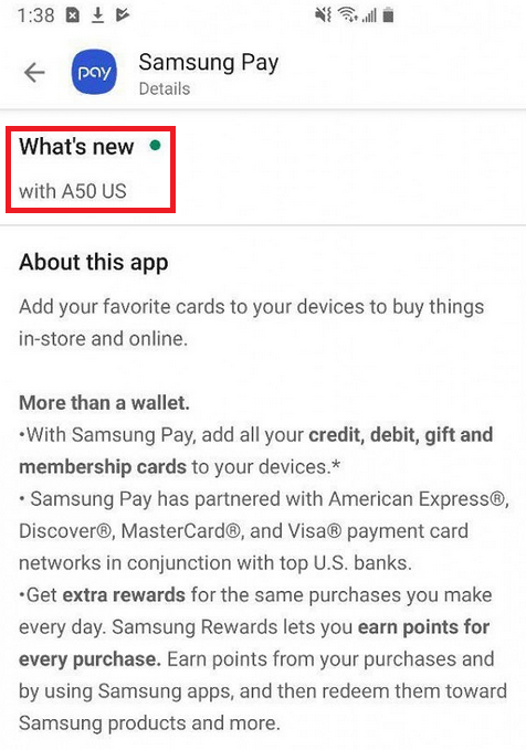 Update to Samsung Pay confirms upcoming U.S. launch of the well-spec'd Galaxy A50 mid-ranger - Samsung's hot mid-ranger just weeks away from U.S. launch