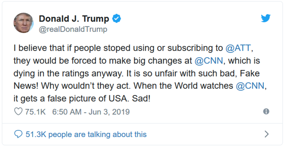 President Donald Trump wants Americans to boycott AT&T - The reason why Trump is demanding that Americans boycott AT&T is ridiculous