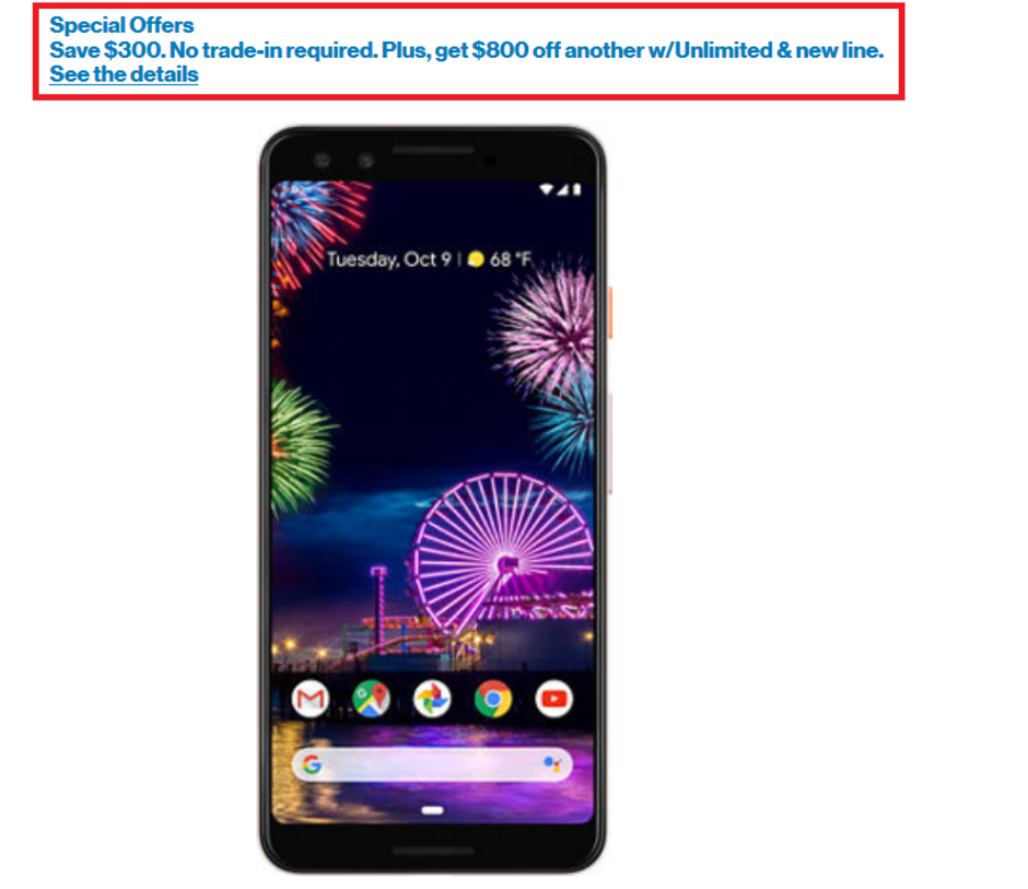 Save $300 on a Google Pixel 3 at Verizon; add a line and save $800 on a second Pixel 3 handset - Verizon deal knocks $300 off the Pixel 3