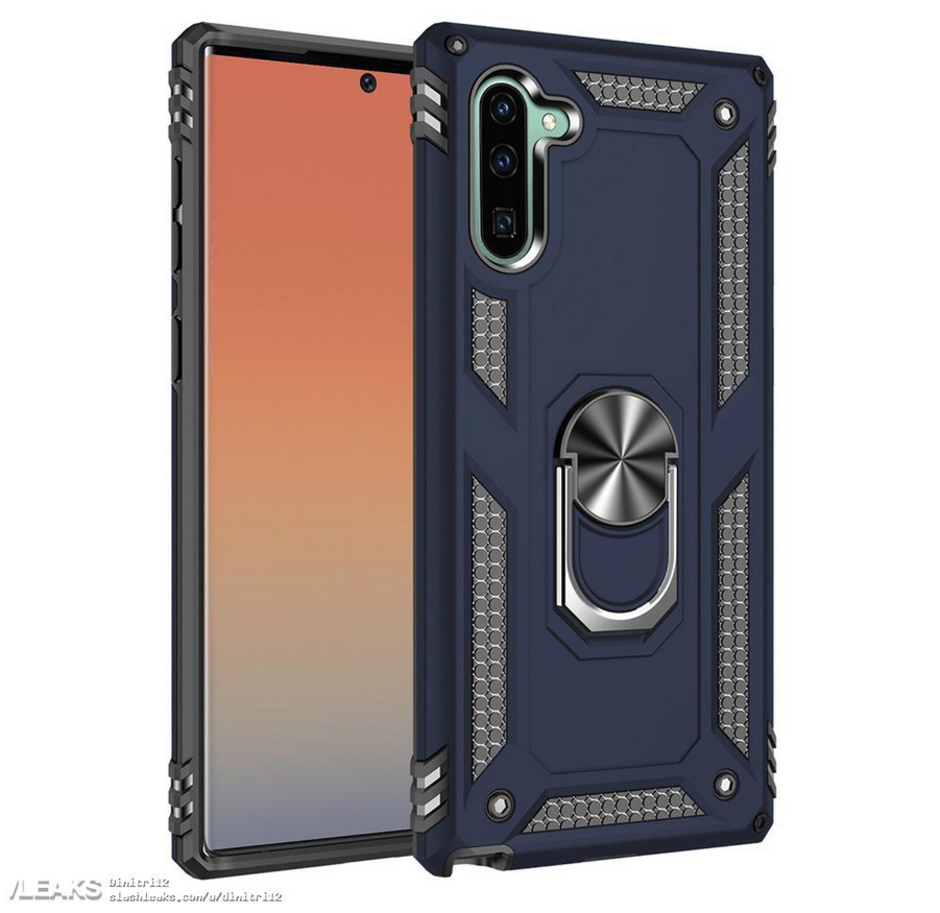 Same case for the Galaxy Note 10 in Blue - Samsung Galaxy Note 10 case renders "confirm" new placements for the cameras in back and front