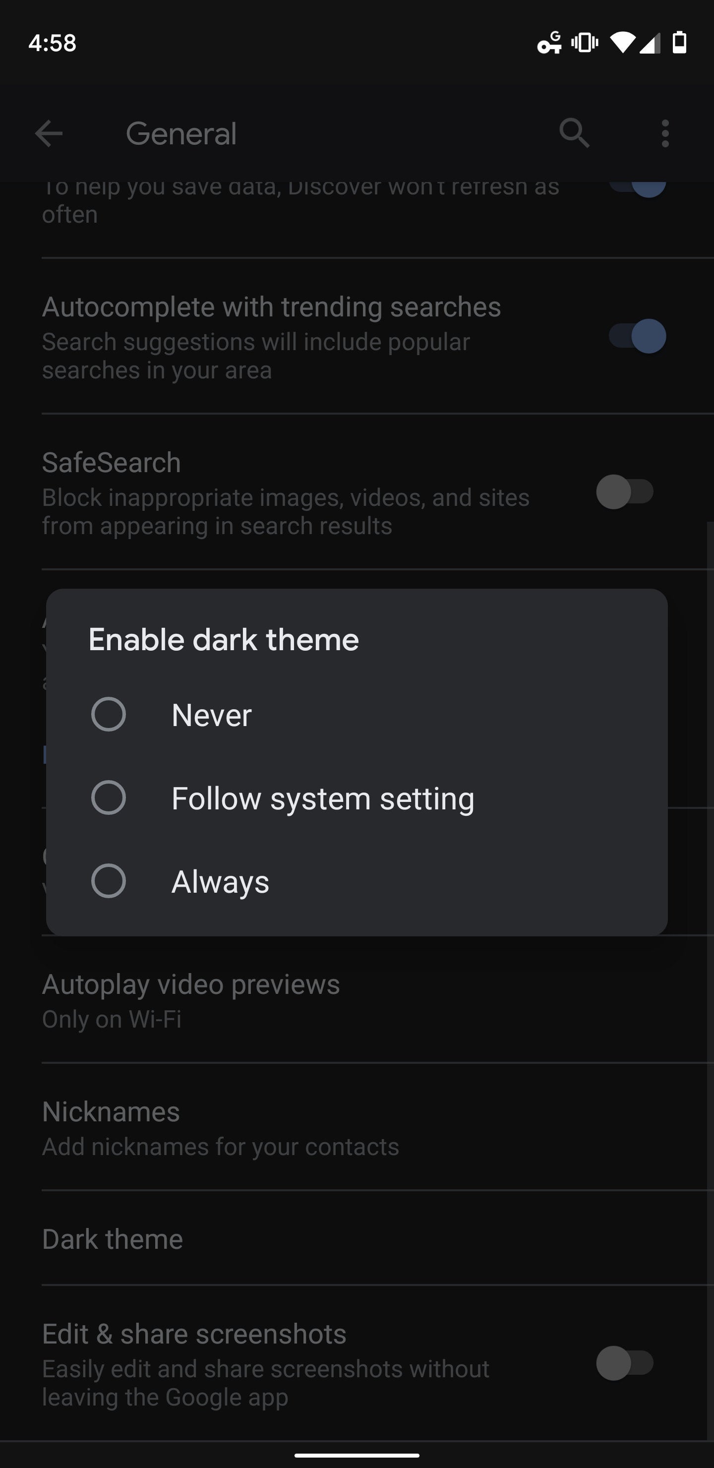 Google app soon to receive full-fledged dark mode