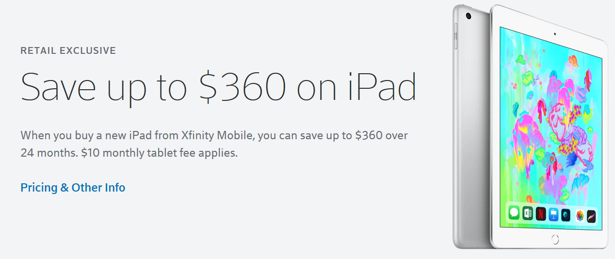 Save $360 on select Wi-Fi + Cellular versions of the Apple iPad from Xfinity Mobile - Xfinity Mobile has an absolutely bonkers deal on select Apple iPad models