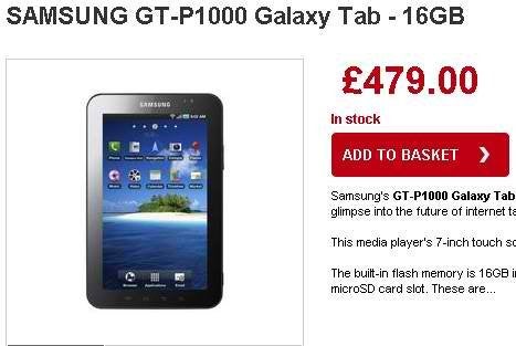 Samsung Galaxy Tab is now priced at £479 in the UK. - Samsung Galaxy Tab drops in price to £479 in the UK