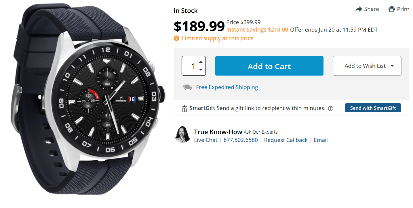 The hybrid LG Watch W7 is on sale at B&amp;amp;H - Deal: B&amp;H has the hybrid LG Watch G7 for $190, a 53% or $210 discount