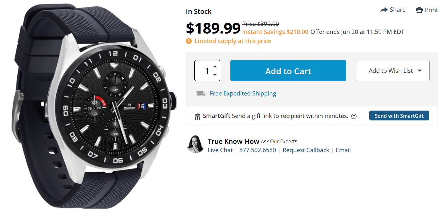 The hybrid LG Watch W7 is on sale at B&H - Deal: B&H has the hybrid LG Watch G7 for $190, a 53% or $210 discount