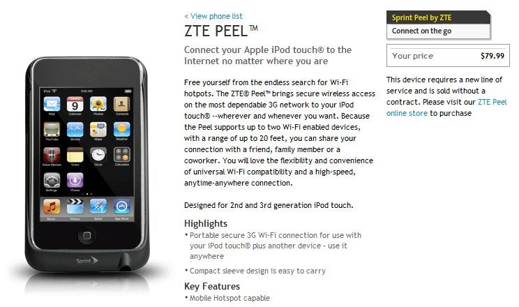 ZTE Peel is now available for purchase through Sprint's web site for $79.99. - Sprint's ZTE Peel makes its mark for all iPod Touch owners at $79.99