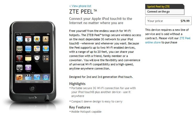 ZTE Peel is now available for purchase through Sprint&#039;s web site for $79.99. - Sprint&#039;s ZTE Peel makes its mark for all iPod Touch owners at $79.99