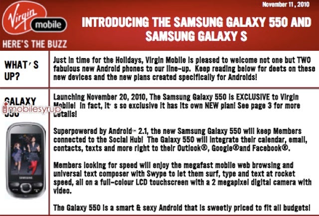 Samsung Galaxy 550 coming to Virgin Mobile