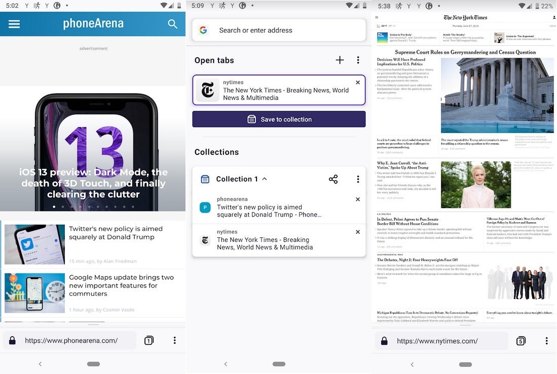Screenshots from Firefox Preview, available in the Google Play Store - Preview of Firefox's new Android browser available in Google Play Store