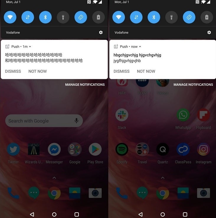 Examples of the garbled notifications received today by some OnePlus 7 Pro users - Some OnePlus 7 Pro users received a strange notification today