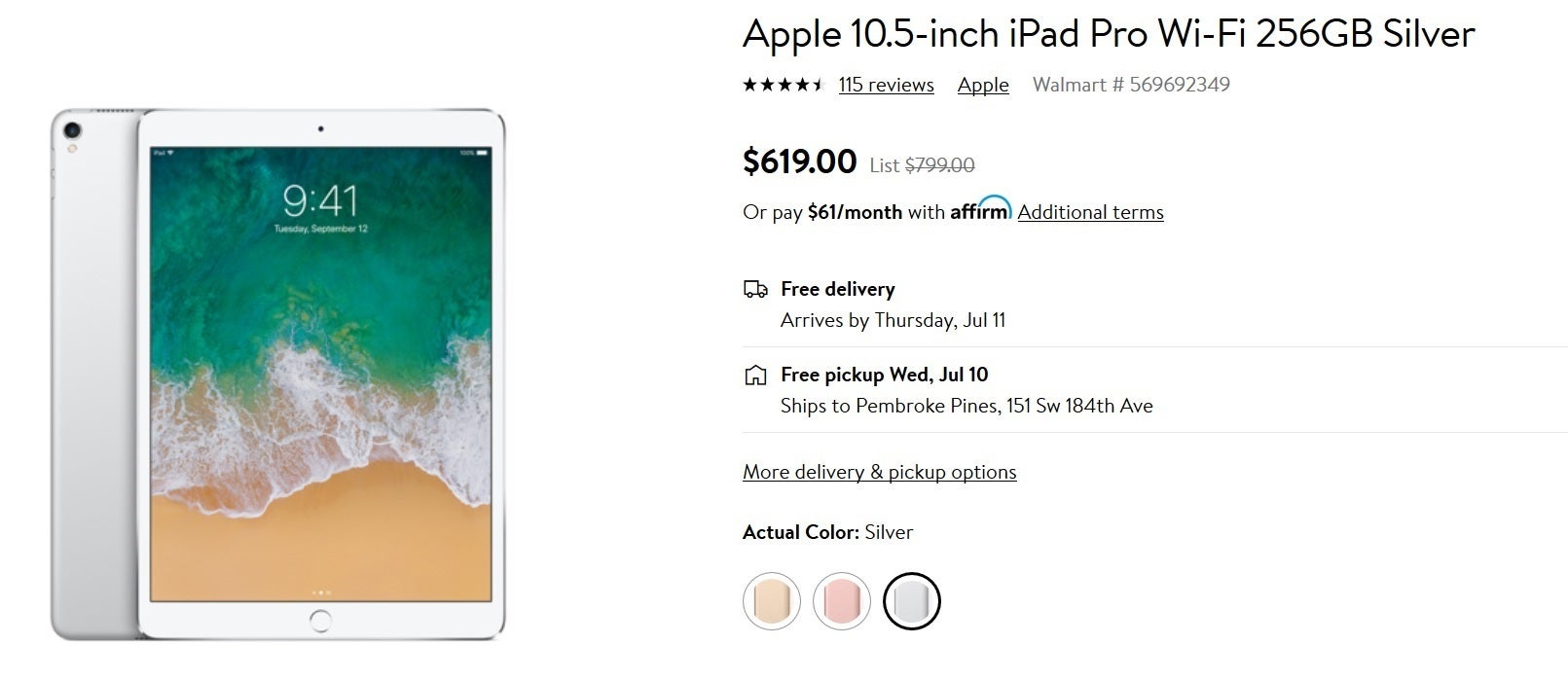 Save $180 on the 256GB 10.5-inch Apple iPad Pro from Walmart - Walmart deal takes $180 off the 10.5-inch Apple iPad Pro