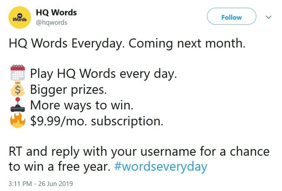 HQ plans to charge $9.99 a month for a subscription to its HQ Words game - HQ Trivia and Words downloads drop 92% as it plans to charge a monthly subscription fee