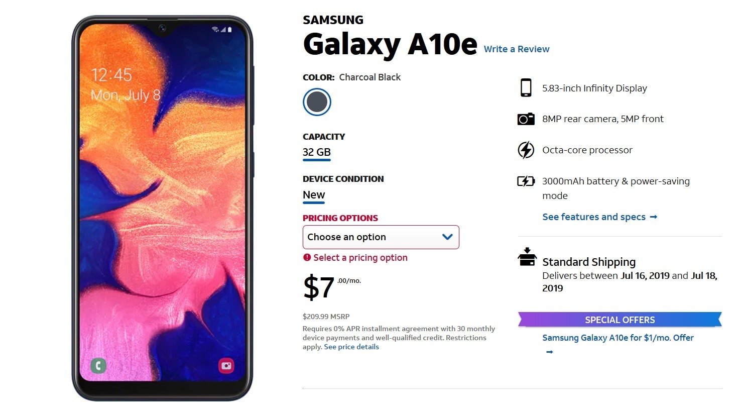 AT&T is now selling the Samsung Galaxy A10e - Samsung Galaxy A10e now available at AT&T; phone is $1 per month with the addition of a new line