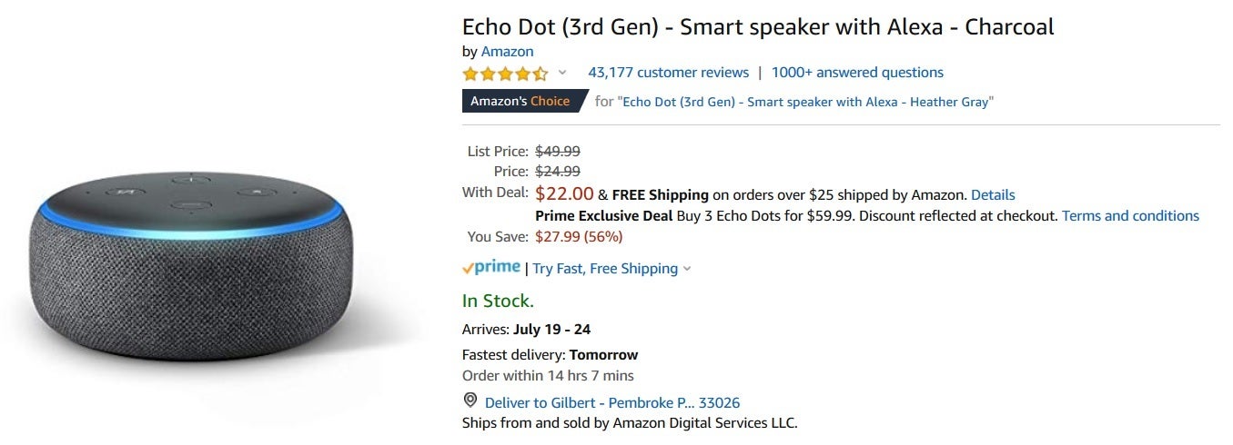 The Amazon Echo Dot is priced at $22, an all time low - Amazon's Echo Dot is priced at an all time low