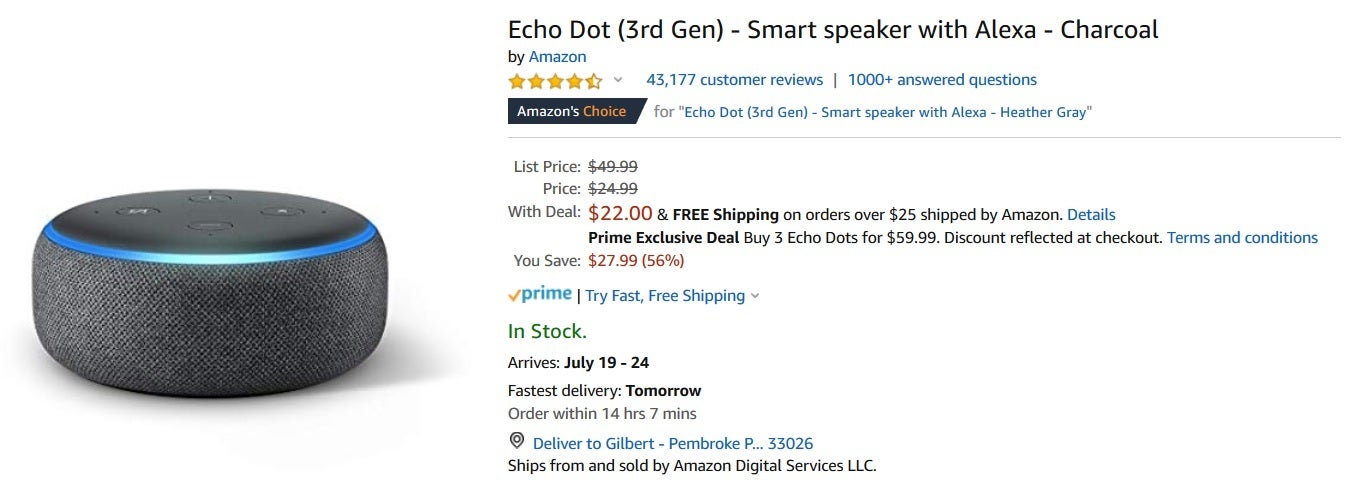 The Amazon Echo Dot is priced at $22, an all time low - Amazon&#039;s Echo Dot is priced at an all time low