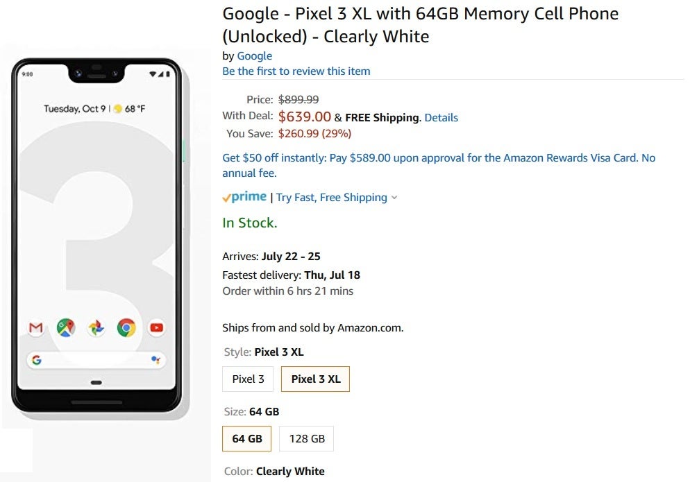 Save $260 on the unlocked 64GB Pixel 3 and Pixel 3 XL in Clearly White at Amazon - Amazon has great deals on the Pixel 3, Pixel 3 XL and the Pixel 3a XL