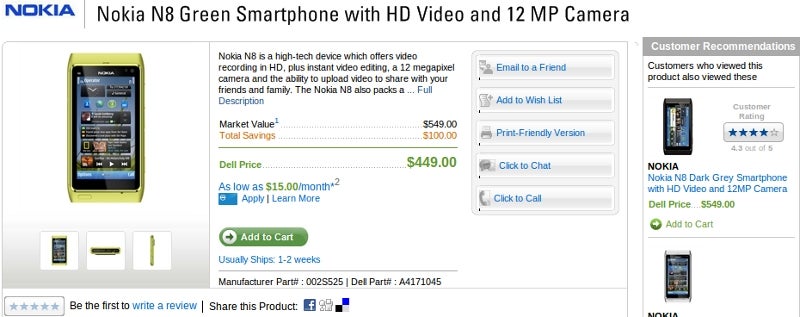 Dell has the unlocked Nokia N8 for $450 - oh, the color on this one!