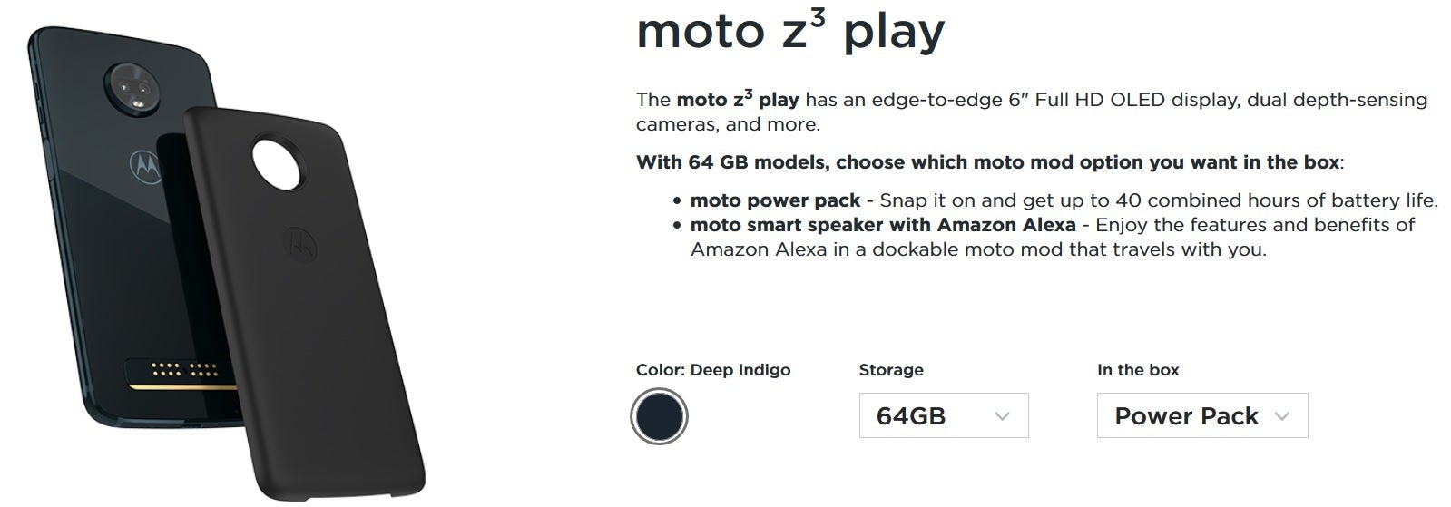 Save $250 or 45% on this Moto Z3 Play bundle - Motorola's bundle deal takes a whopping 45% off the 64GB Moto Z3 Play and the Alexa Moto Mod