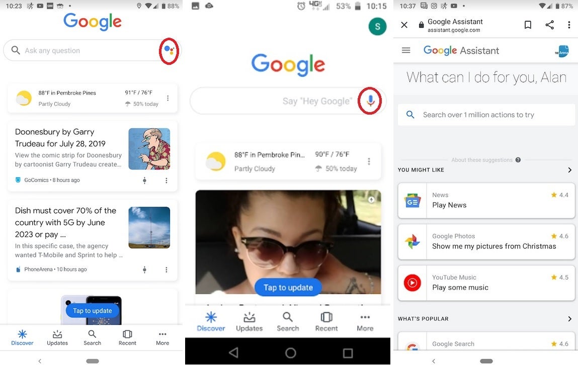 The new look, the old look, and some of the actions available for Google Assistant - Google makes a subtle but important change to the Search app