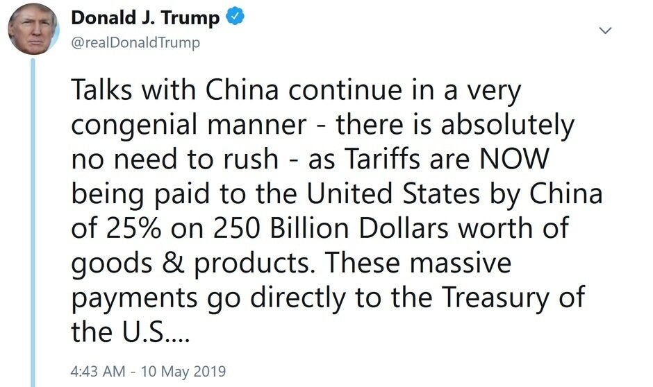This tweet from May is simply not true. Tariffs are taxes paid by U.S. corporations and some are passed on to U.S. consumers - Trump says Apple will soon announce plans to build a new factory in Texas