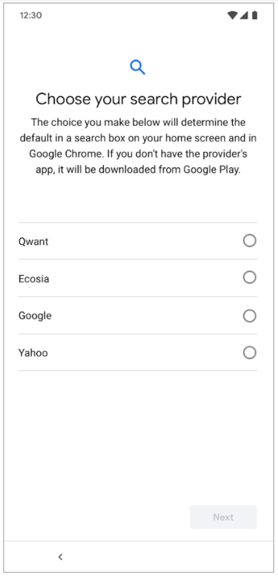 The new page users in Europe will see when setting up their new Android smartphone - Google to make changes it really doesn't want to, at least in one region