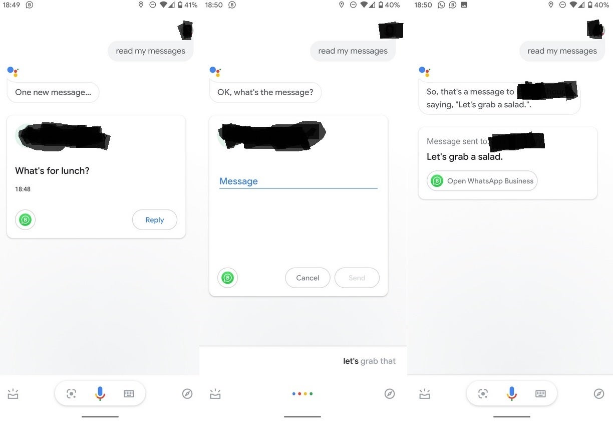 When you ask Assistant to read your messages, a box will appear showing the message, the name of the sender, and the messaging app it came from - Google Assistant can now read texts from third-party apps including WhatsApp and Telegram