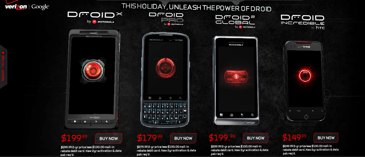 Add the Motorola DROID 2 to this lineup and you have Verizon's DROID roster for the holiday shopping season - Verizon introduces Motorola DROID 2 Global for $199.99 after rebate and signed pact