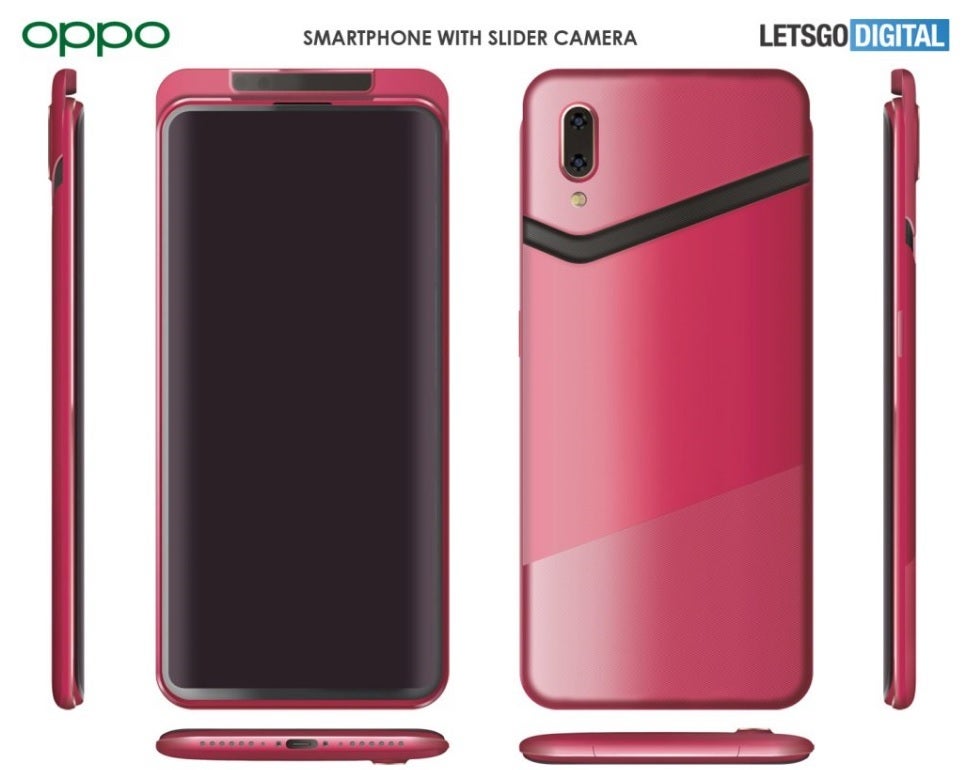 A render based on illustrations from Oppo's patent shows the camera slider up... - Oppo receives another patent for a phone with a camera slider