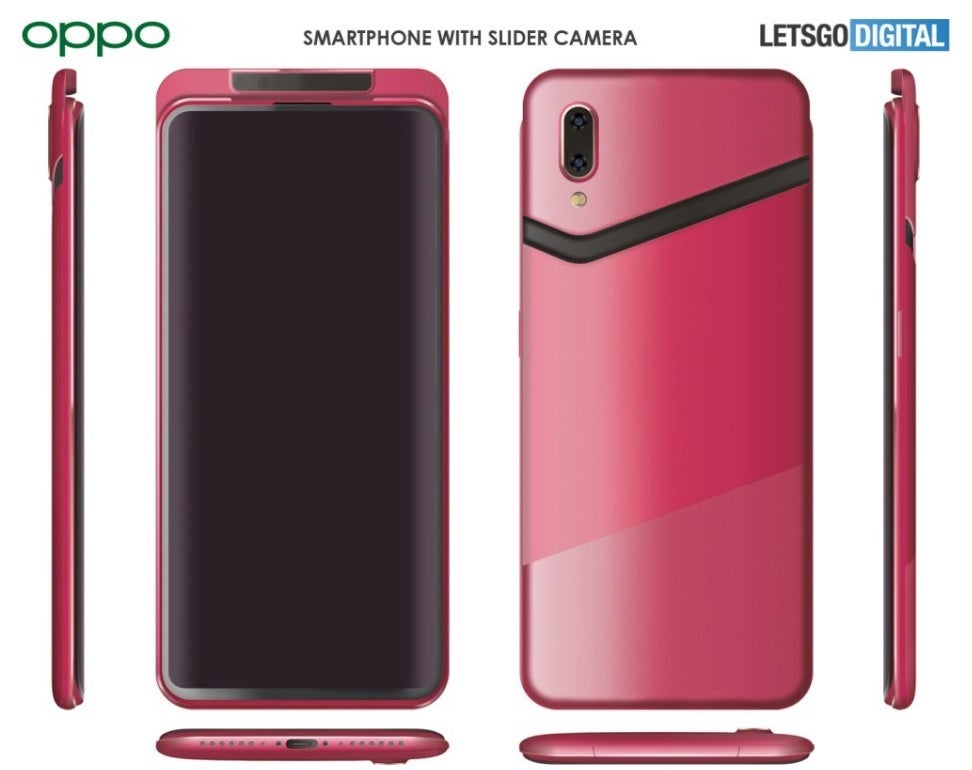 A render based on illustrations from Oppo&#039;s patent shows the camera slider up... - Oppo receives another patent for a phone with a camera slider