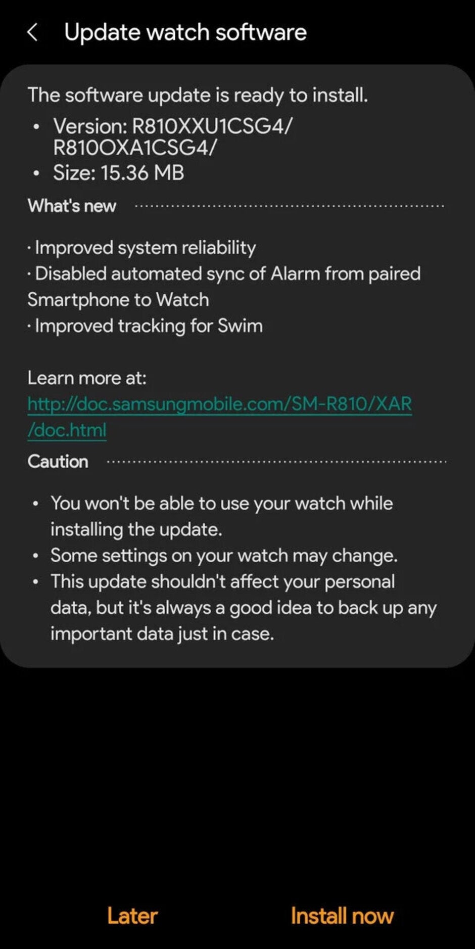 Samsung Galaxy Watch update adds improvements, alarm-related changes