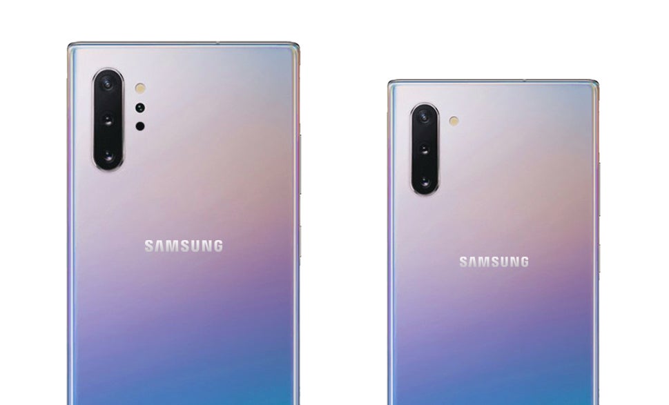 The Note 10 and Note 10+ appear side by side in leaked marketing materials