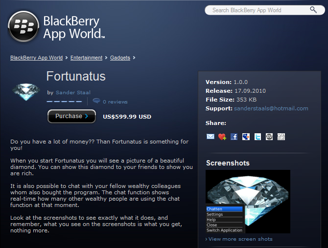 For just $599.99, the image of a lovely diamond can be seen on your BlackBerry - $599.99 app puts image of a diamond on your BlackBerry