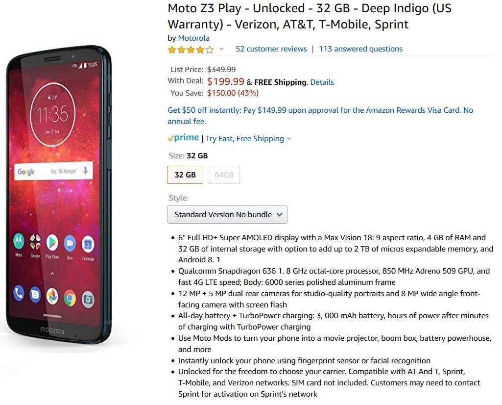 The Moto Z3 Play is on sale at Amazon - Amazon's deal takes the Moto Z3 Play down to $200 after a 43% price cut