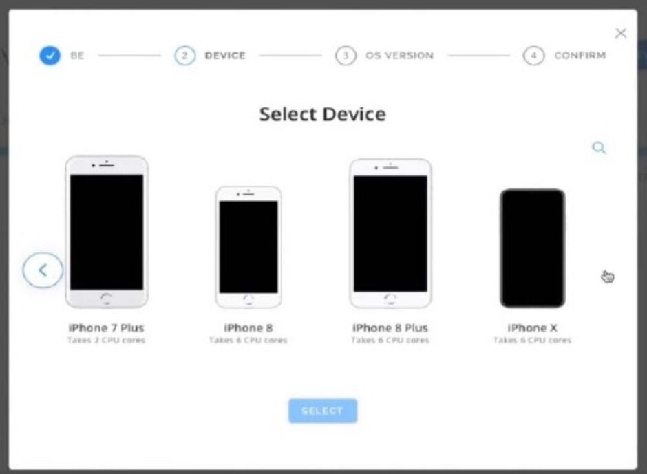 Subscribers to Corellium's Apple Product select the iPhone they want to use... - Apple sues company that sells a virtual iPhone complete with iOS